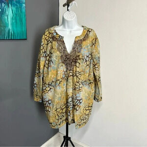 Charter Club Women’s 3X Tunic‎ Top Cotton Bohemian Embroidered Hippie Colorful